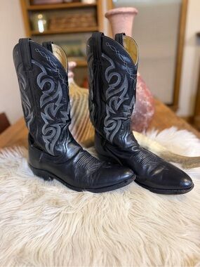 Dan Post 2110 Black Leather Cowboy Boots Men’s 10D Western Embroidered